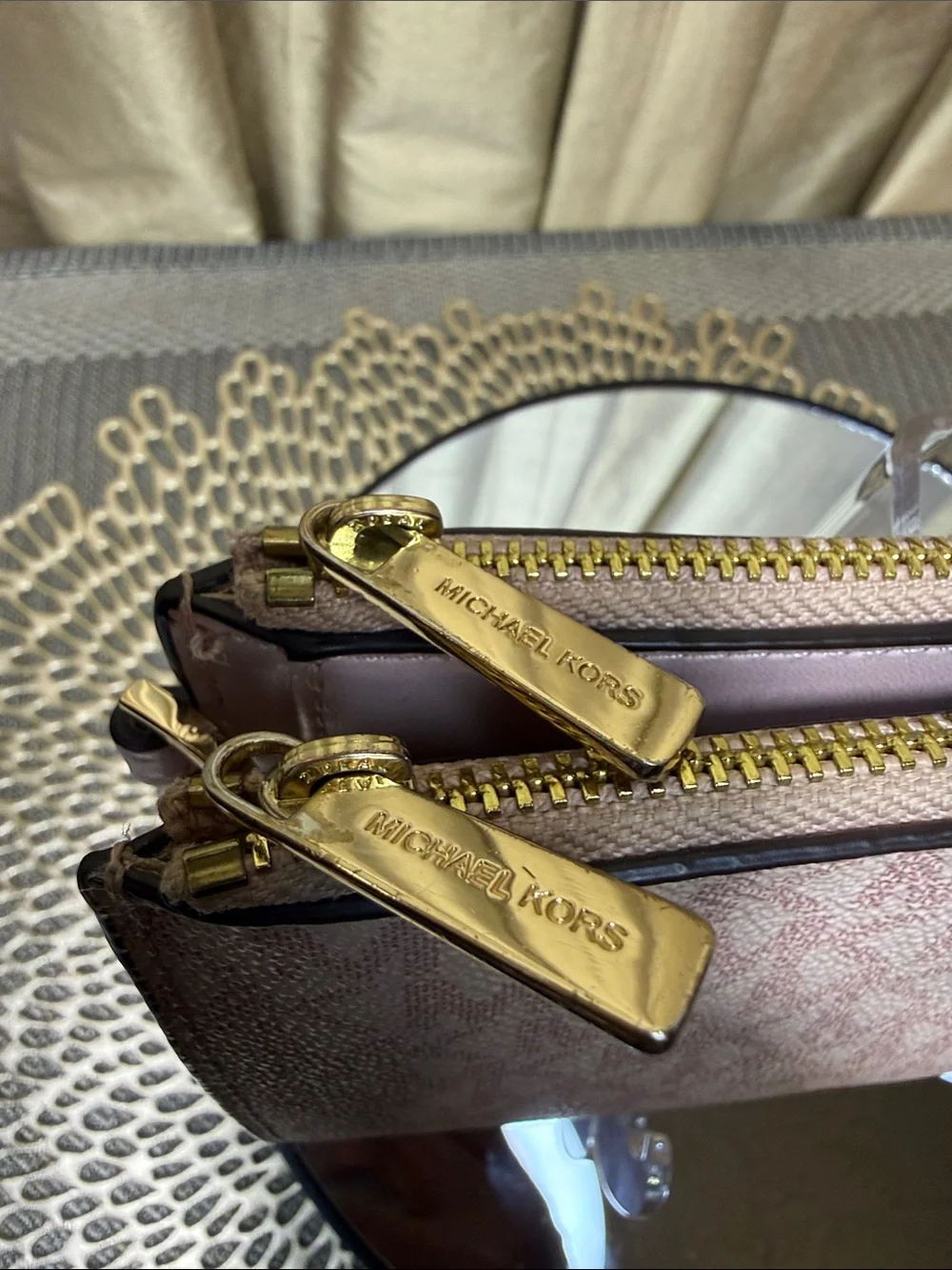 Michael Kors Blush Pink Signature Double Zip Wallet